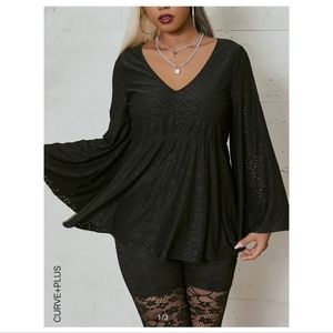Plus size eyelet embroidery bell sleeve Blouse US 20